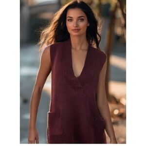 NWT COIN 1804 Sweater Vest V-Neck Pullover Pocket Split Seam Red Size Small $90